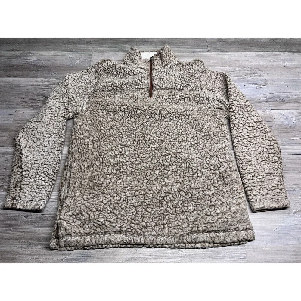 Grizzly Sherpa Mens 1/4 Zip Pullover Sweater Jacket Sz M Beige White Long Sleeve
